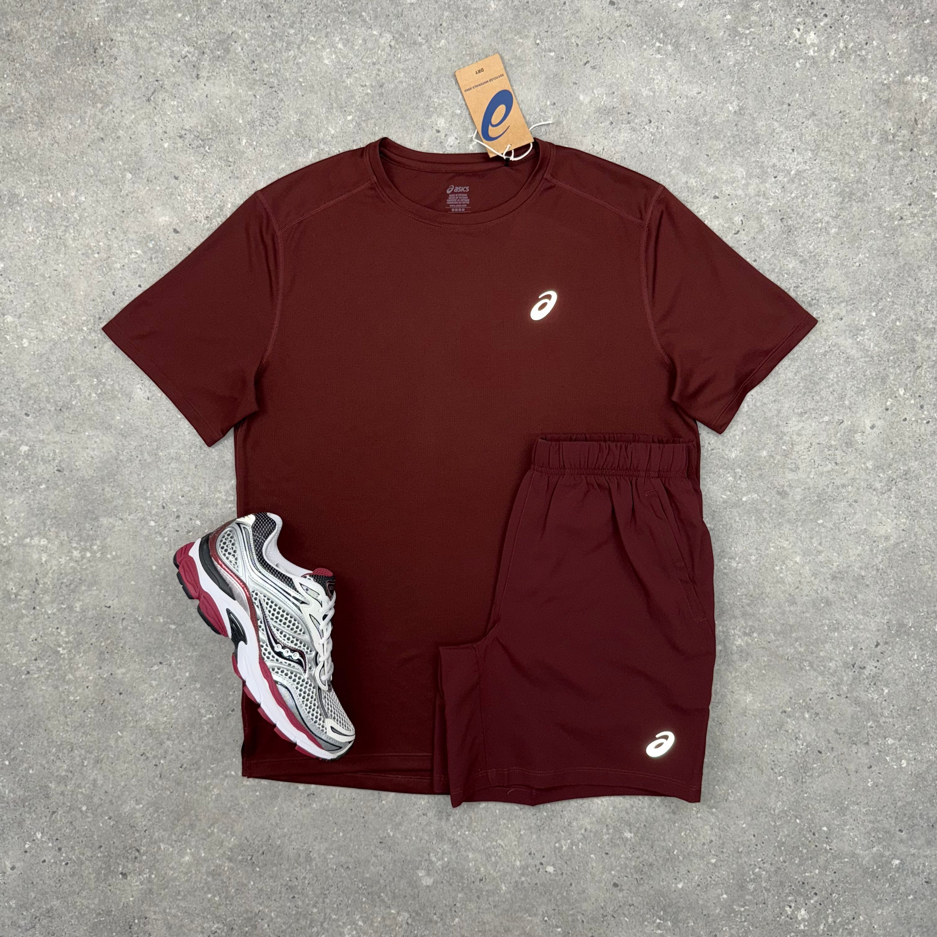 ASICS T-SHIRT & SHORT SET - DARK RED