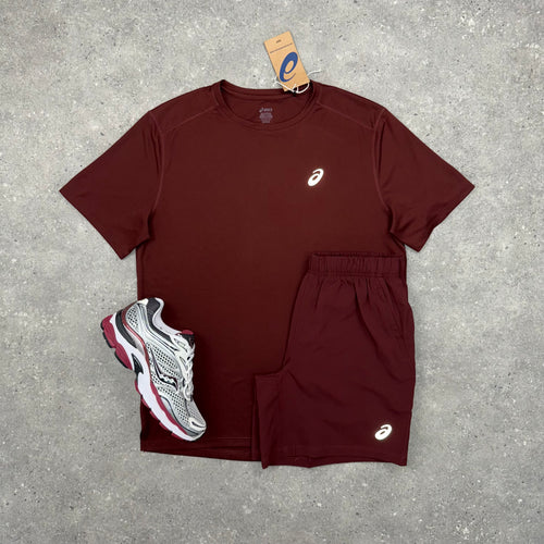 ASICS T-SHIRT & SHORT SET - DARK RED
