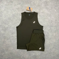 ASICS CORE VEST & ROAD SHORT SET - BROWN STONE