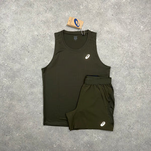 ASICS CORE VEST & ROAD SHORT SET - BROWN STONE