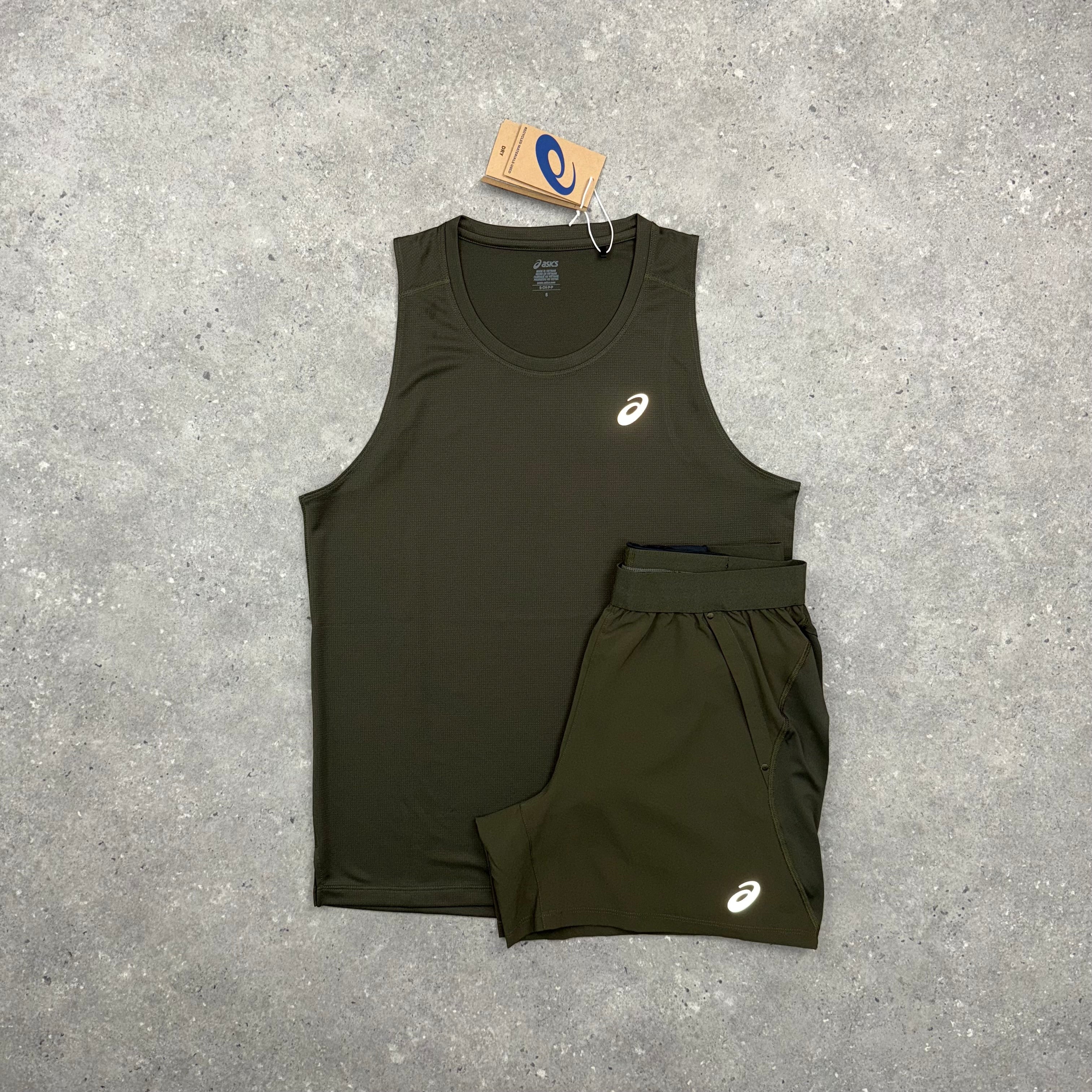 ASICS CORE VEST & ROAD SHORT SET - BROWN STONE