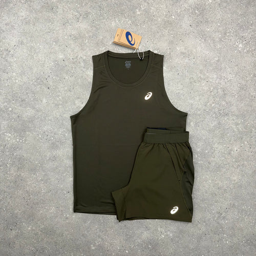 ASICS CORE VEST & ROAD SHORT SET - BROWN STONE