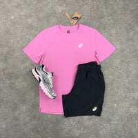 ASICS CORE T-SHIRT & SHORT SET - BUBBLEGUM PINK / GRAPHITE GREY