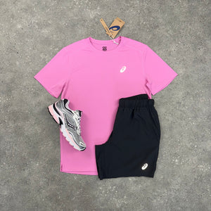 ASICS CORE T-SHIRT & SHORT SET - BUBBLEGUM PINK / GRAPHITE GREY