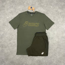ASICS LOGO T-SHIRT & SHORT SET - MANTLE GREEN / BROWN STONE