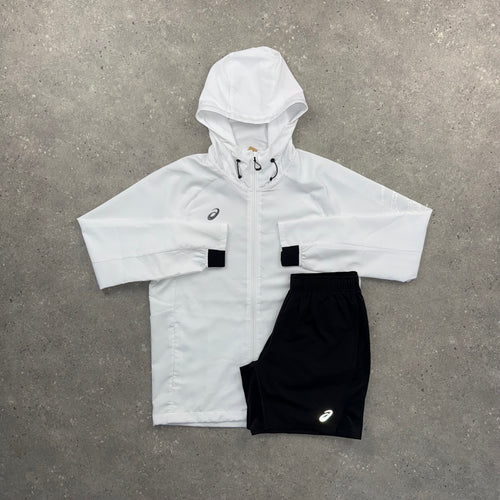 ASICS SPIRAL WINDRUNNER JACKET & SHORT SET - WHITE / BLACK
