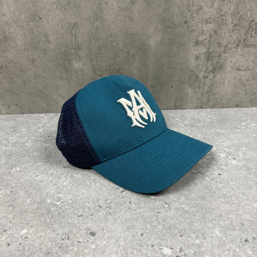 AMIRI TEAL MA LOGO TRUCKER CAP