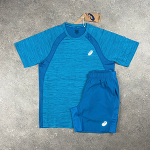 ASICS ROAD T-SHIRT & 7” SHORT SET - AEGEAN BLUE