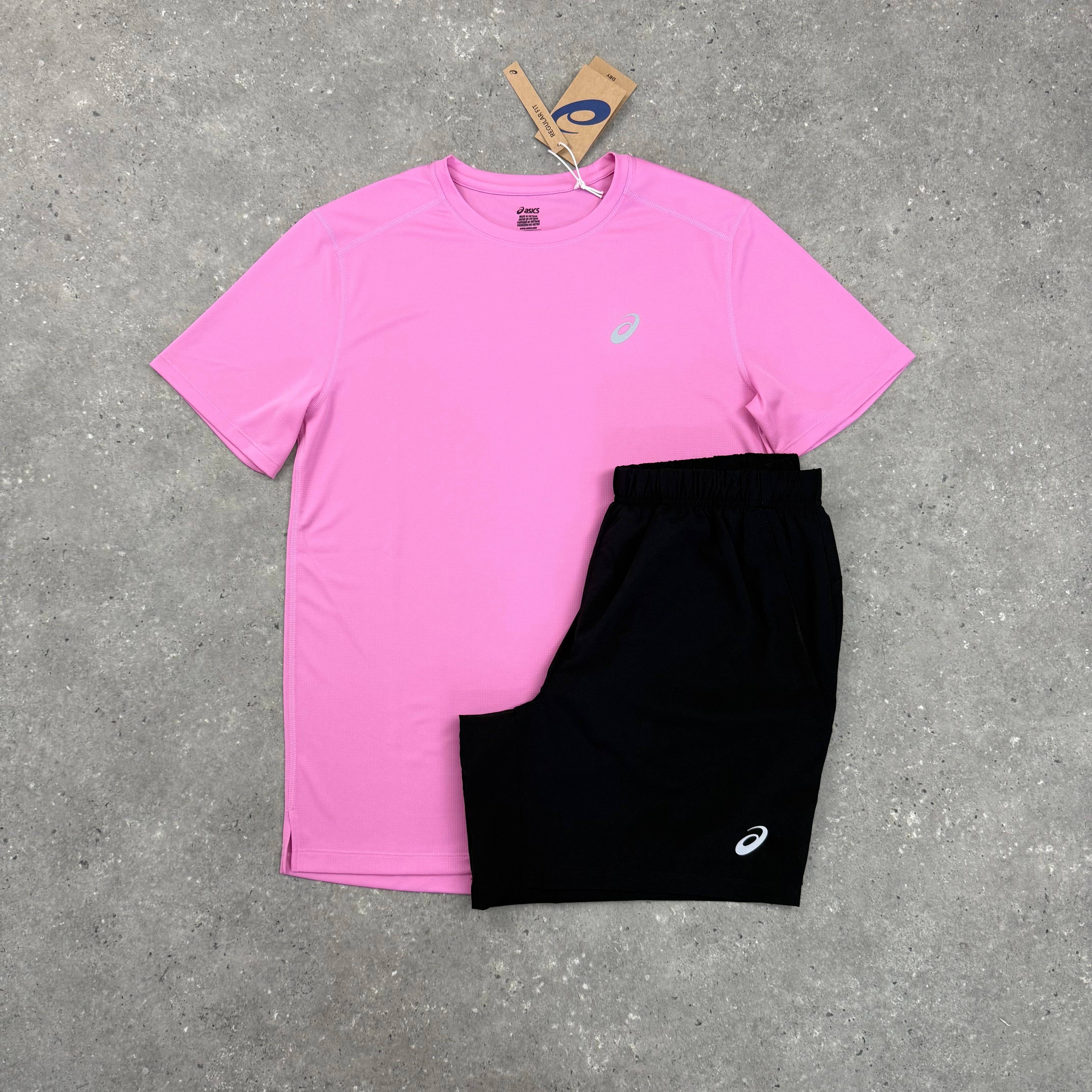 ASICS CORE T-SHIRT & SHORT SET - BUBBLEGUM PINK / BLACK