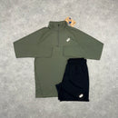 ASICS PERFORMANCE ZIP TOP & SHORT SET - MANTLE GREEN / BLACK