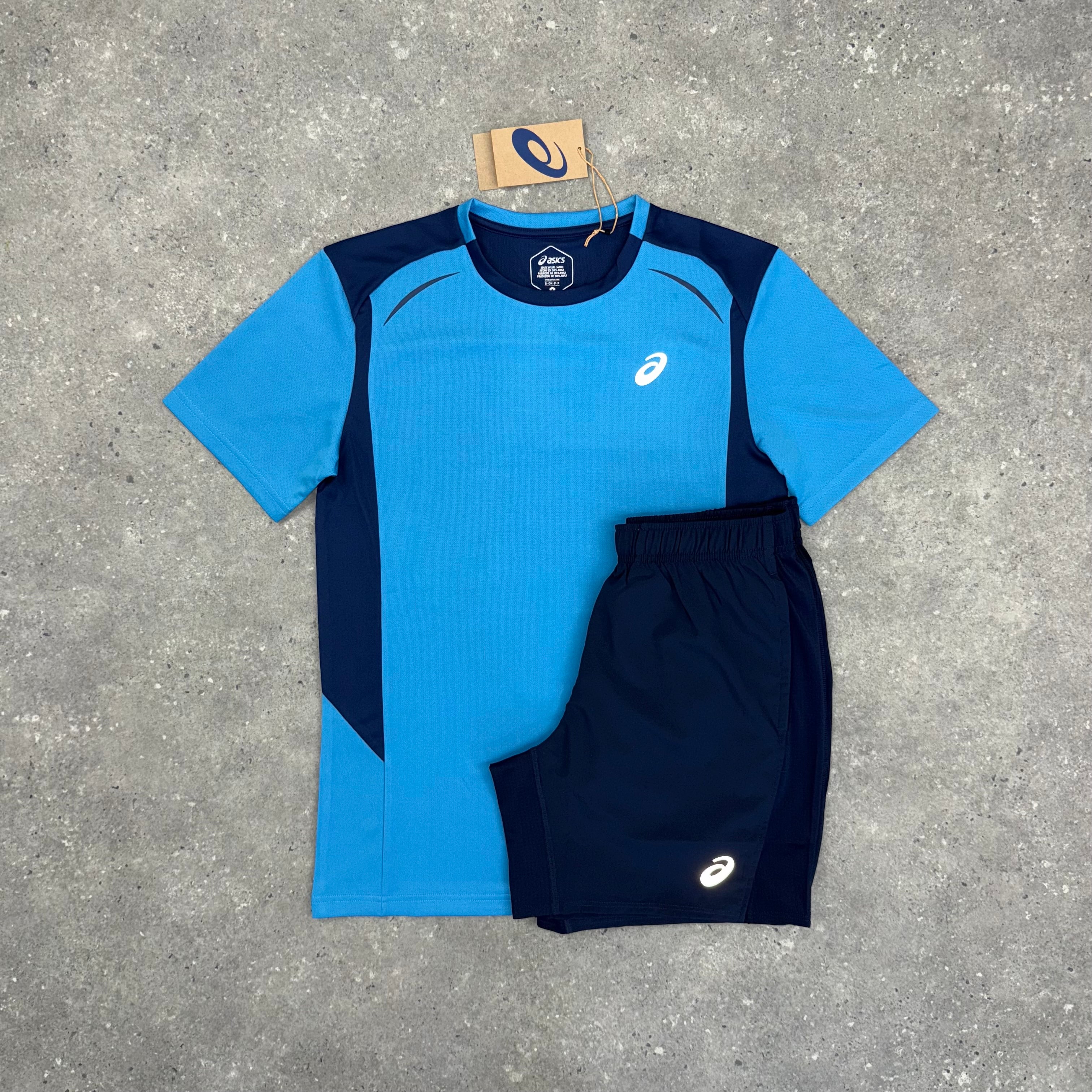 ASICS CURVED T-SHIRT & SHORT SET - NAVY / BLUE