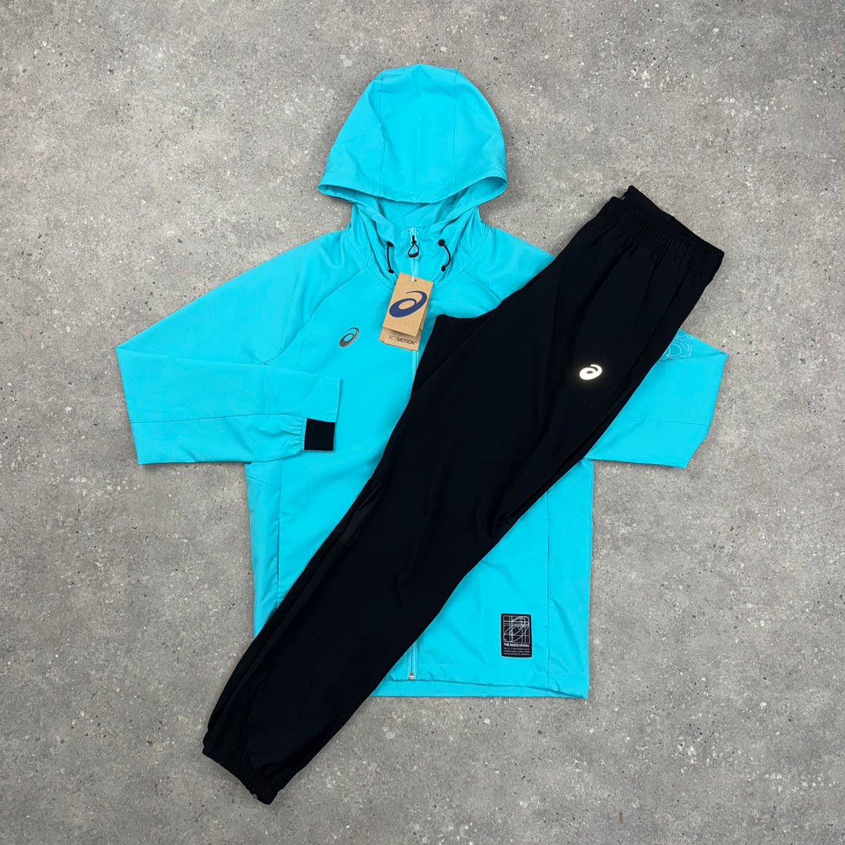 ASICS SPIRAL WINDRUNNER & CORE PANT SET - ENERGY AQUA / BLACK