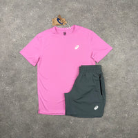 ASICS CORE T-SHIRT & PANEL SHORTS SET - BUBBLEGUM PINK / GREY