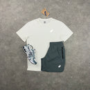 ASICS CORE T-SHIRT & PANEL SHORTS SET - WHITE / GREY