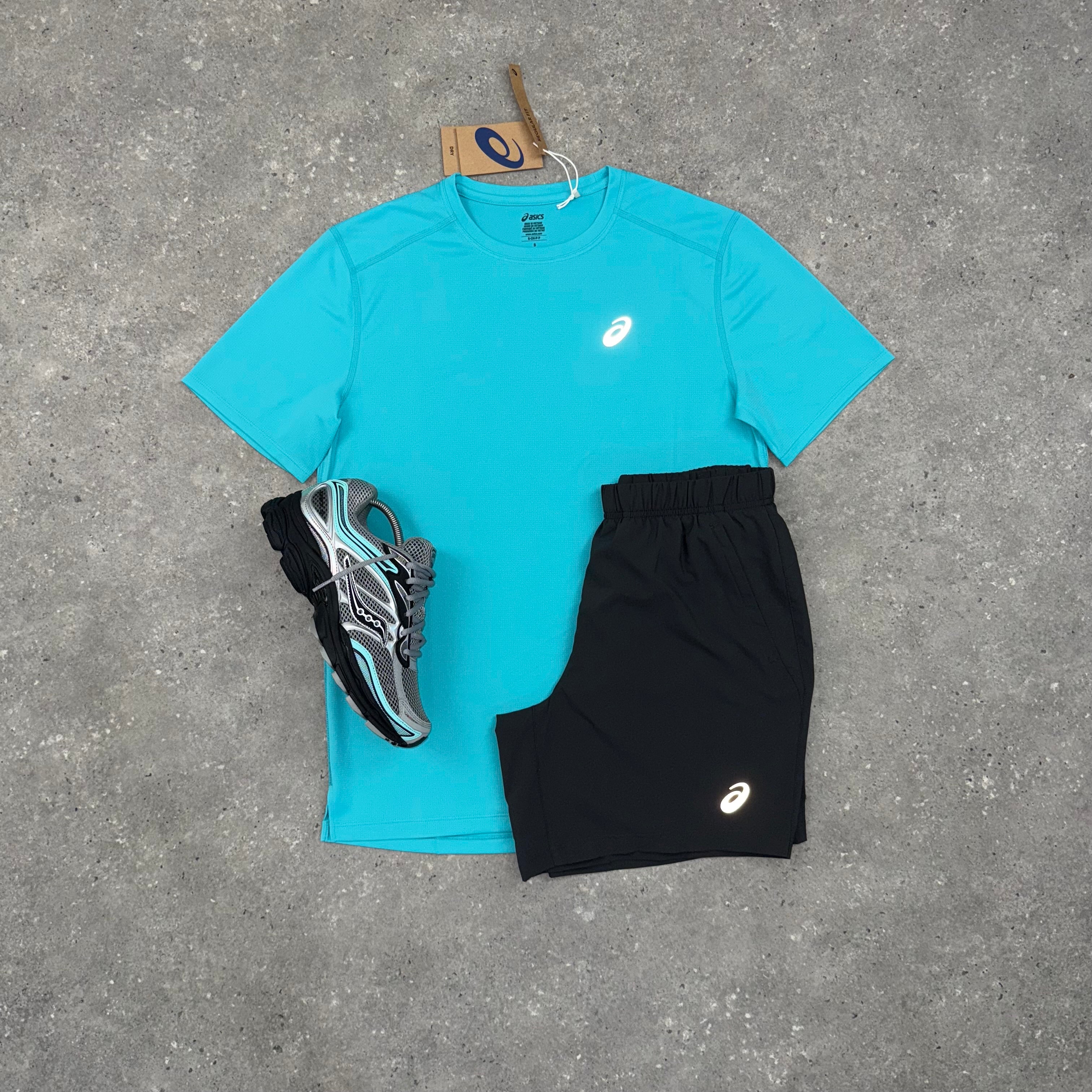 ASICS CORE T-SHIRT & SHORT - ENERGY AQUA / GRAPHITE GREY