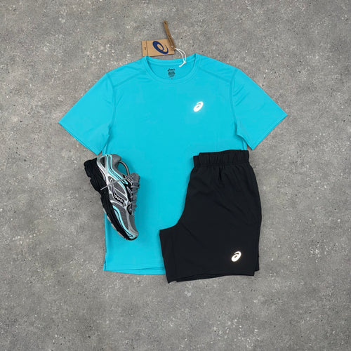 ASICS CORE T-SHIRT & SHORT - ENERGY AQUA / GRAPHITE GREY