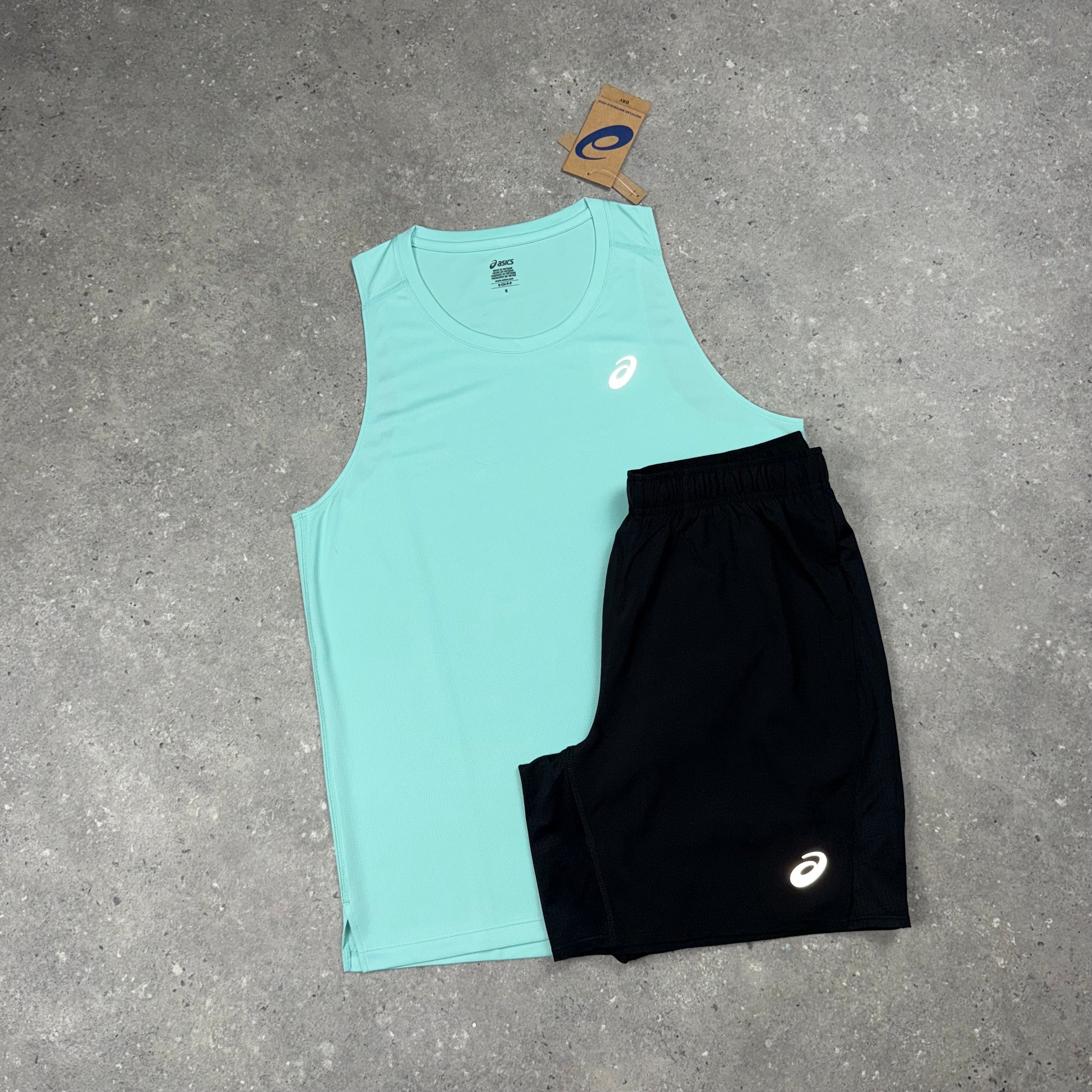 ASICS CORE VEST & SHORT SET - OASIS GREEN / BLACK