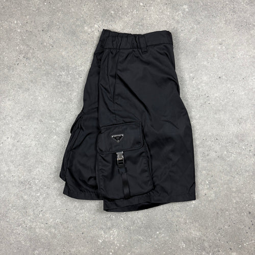 PRADA RE-NYLON BERMUDA CARGO SHORTS BLACK - (L)
