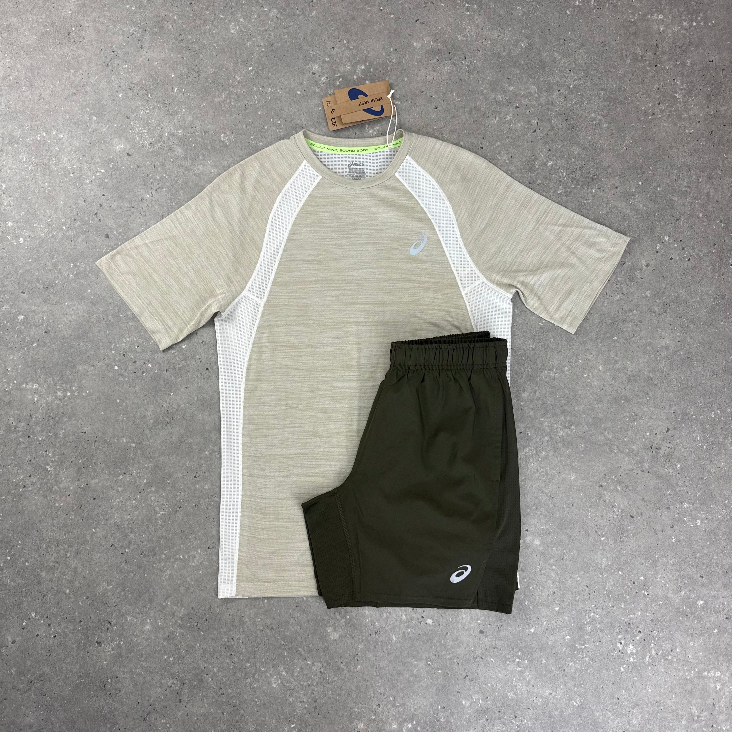 ASICS ROAD T-SHIRT & SHORT SET - BEIGE / BROWN