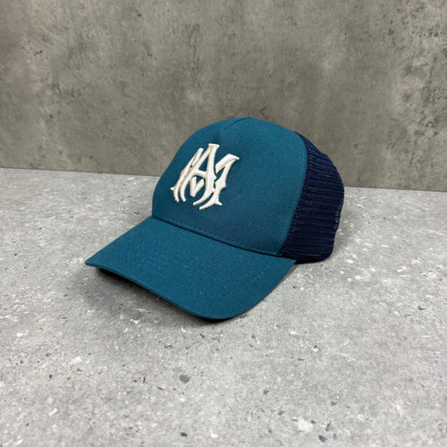 AMIRI TEAL MA LOGO TRUCKER CAP