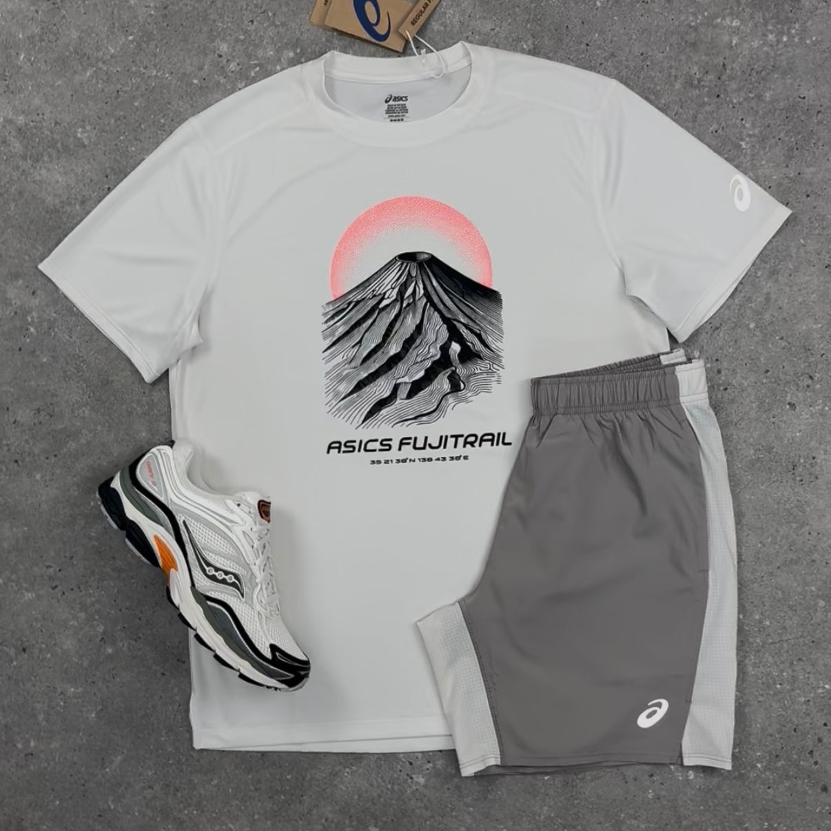 ASICS FUJITRAIL T-SHIRT & SHORT SET - CREAM / MOONROCK