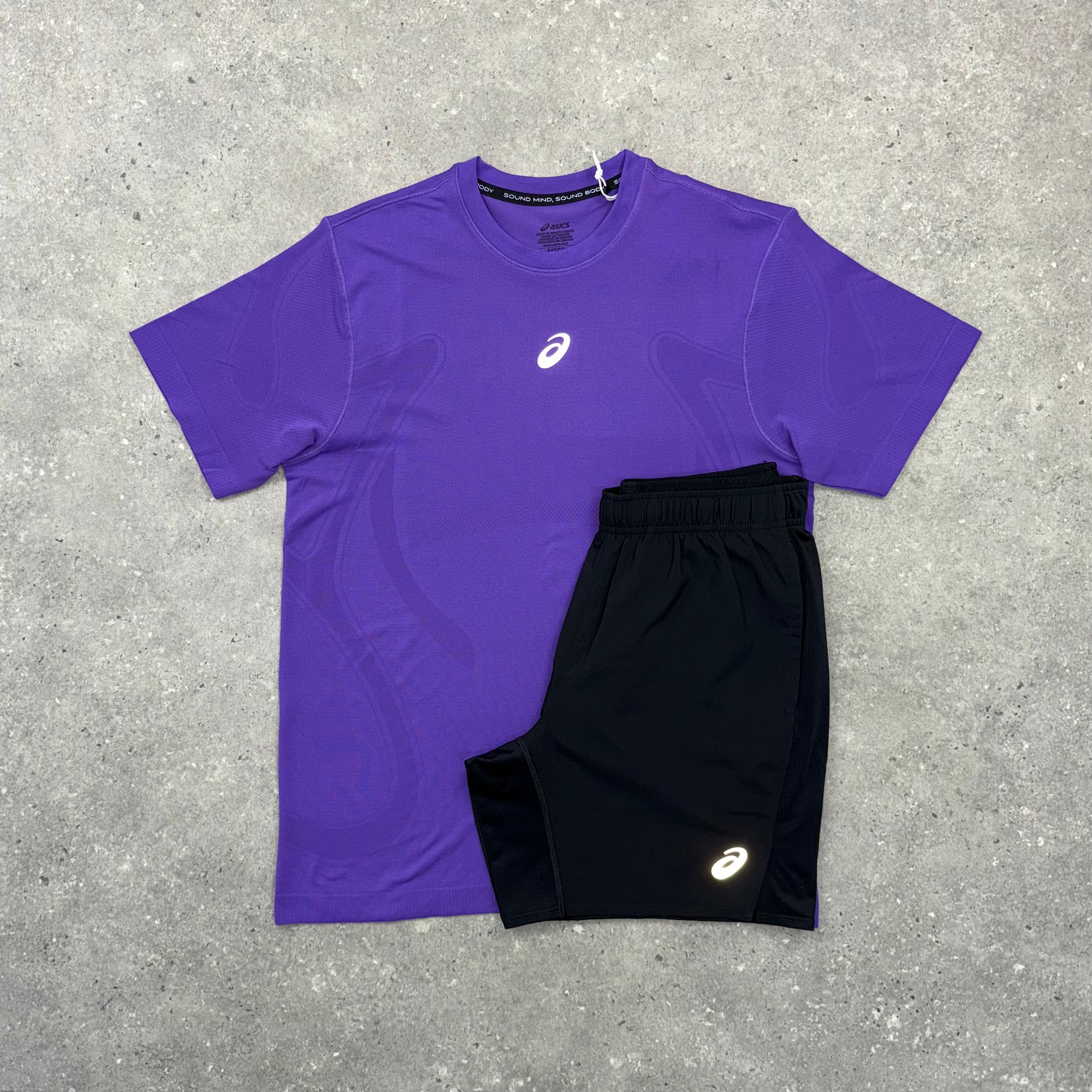 ASICS ROAD SEAMLESS T-SHIRT & SHORT SET - PURPLE/BLACK