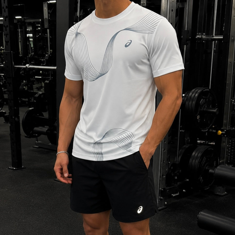 ASICS ASYMMETRIC T-SHIRT & SHORT SET - BABY BLUE / BLACK