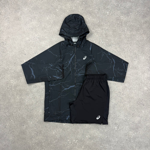 ASICS ENCHANTED WINDRUNNER JACKET & CORE SHORTS SET - BLACK