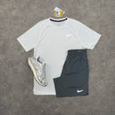 NIKE ADV STRIDE T-SHIRT & CHALLENGER SHORT SET - WHITE / GREY