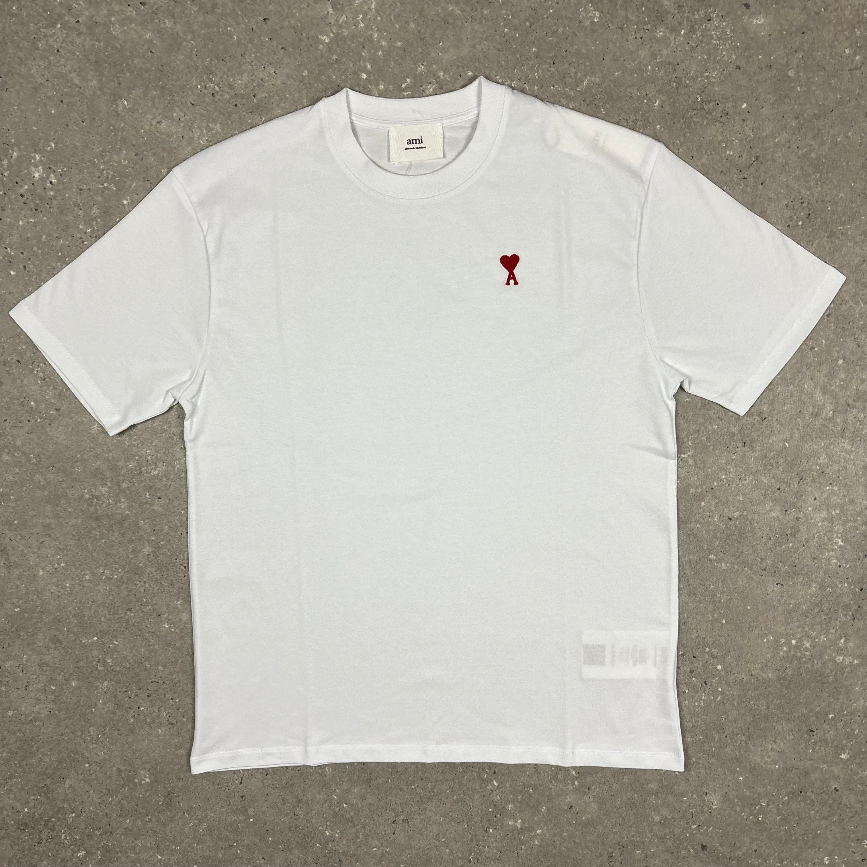 AMI PARIS WHITE RED DE COEUR COTTON T-SHIRT