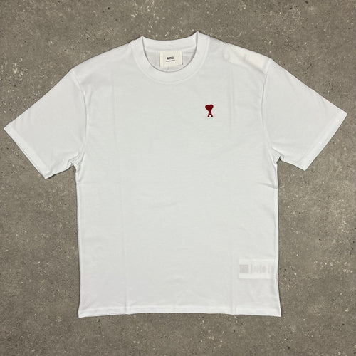 AMI PARIS WHITE RED DE COEUR COTTON T-SHIRT