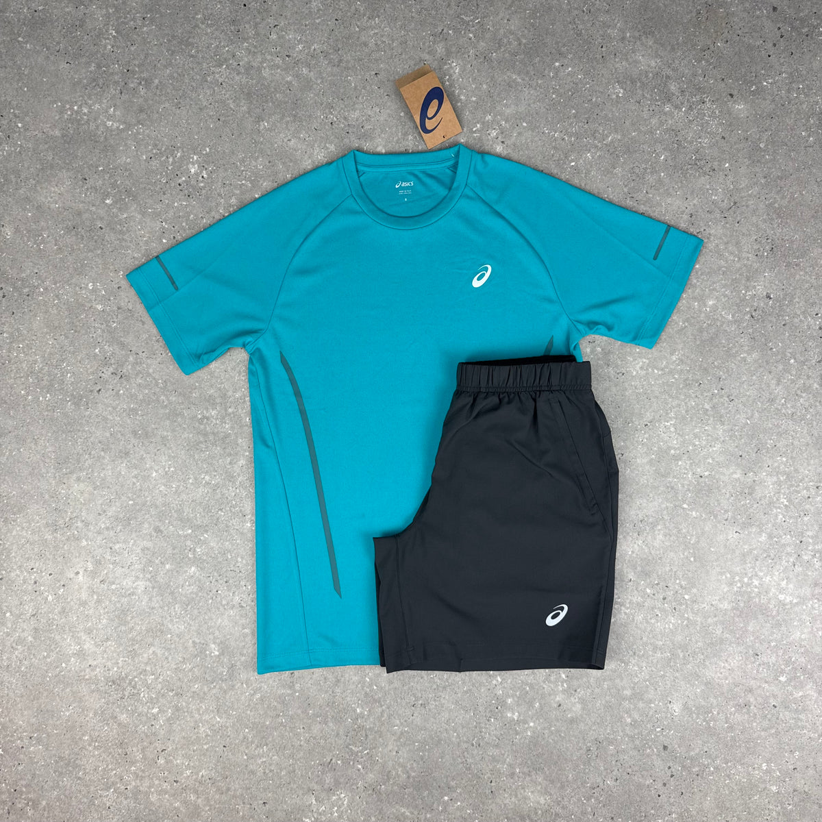 ASICS RAGLAN T-SHIRT & SHORT SET - LAGOON BLUE / DARK GREY
