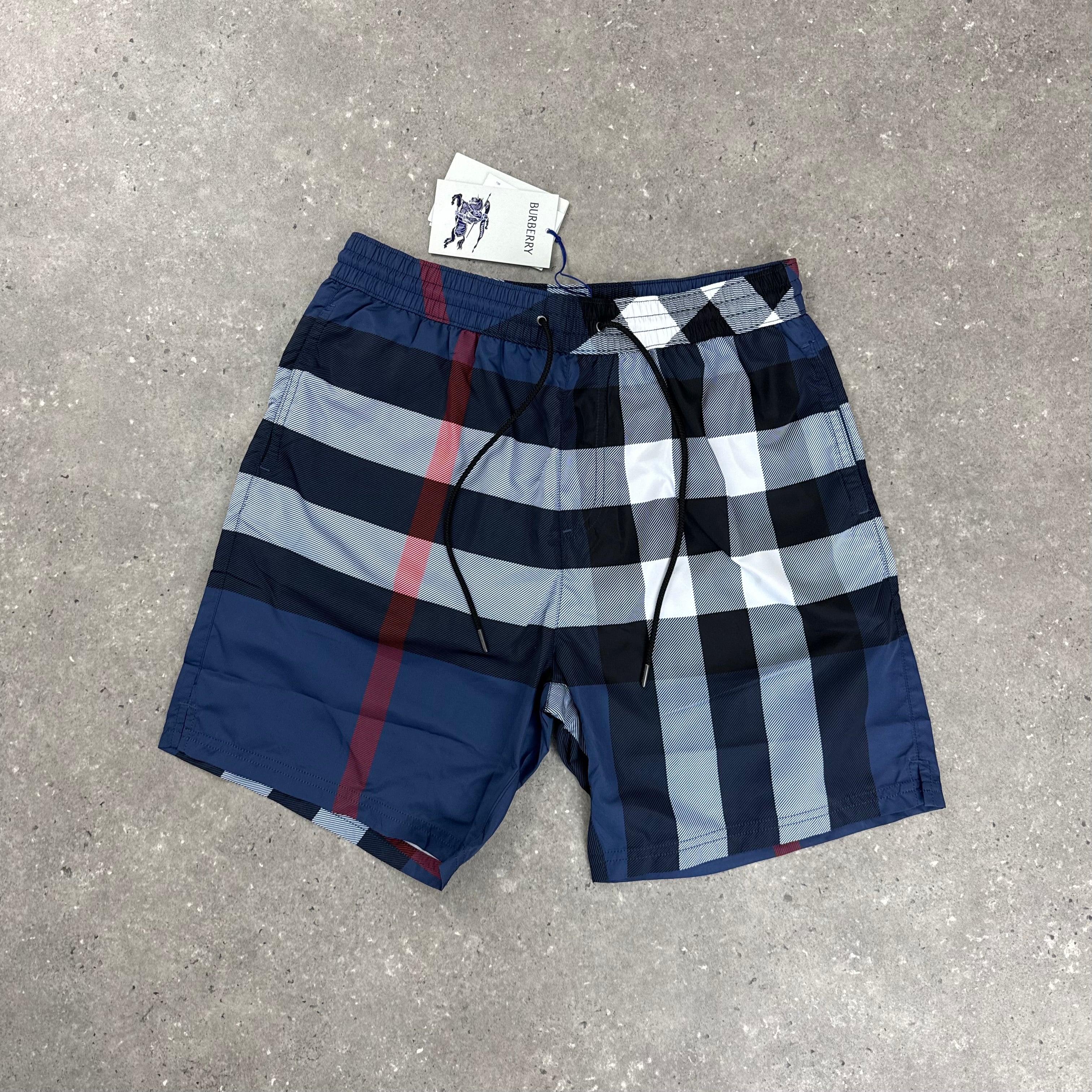 BURBERRY CHECK SWIM SHORTS - NAVY