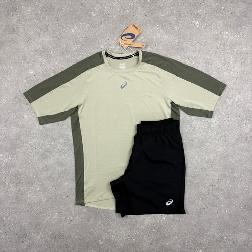 ASICS FUJITRAIL T-SHIRT & SHORT SET - MANTLE GREEN / BLACK
