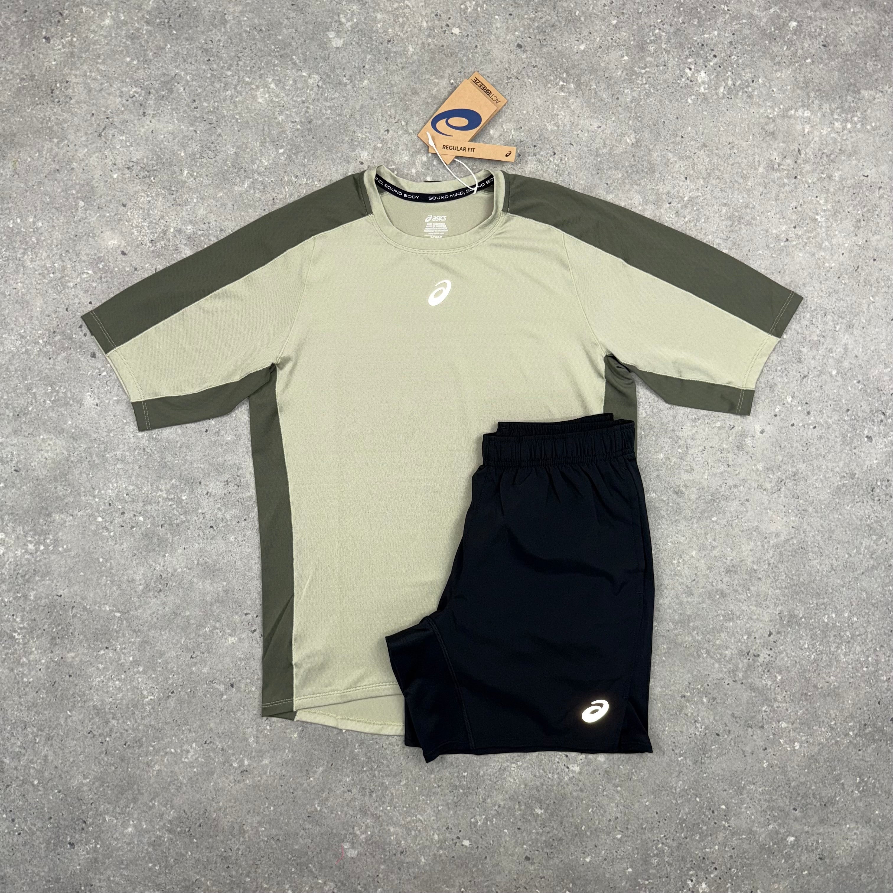 ASICS FUJITRAIL T-SHIRT & SHORT SET - MANTLE GREEN / BLACK