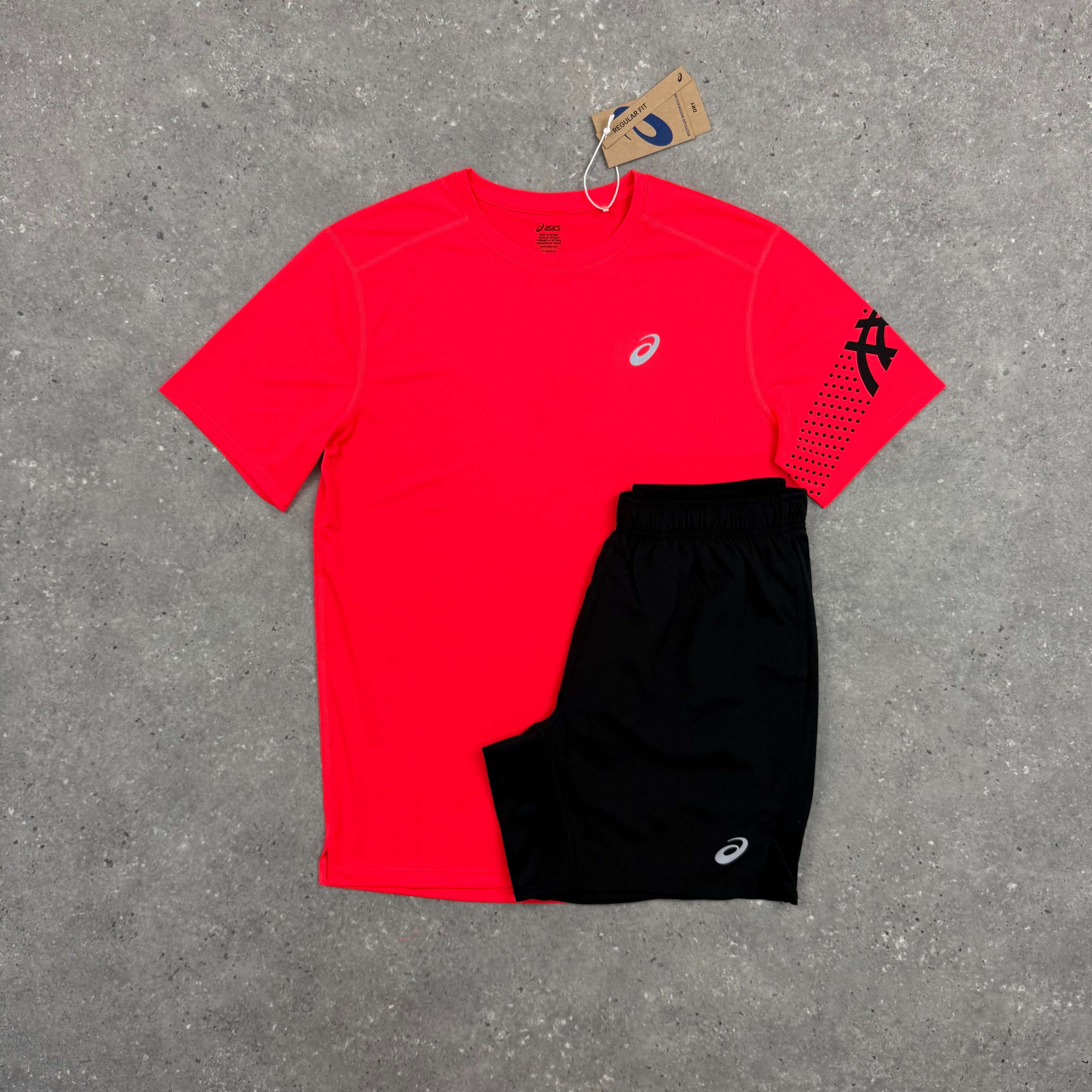 ASICS ICON T-SHIRT & SHORT SET - FLASH RED / BLACK
