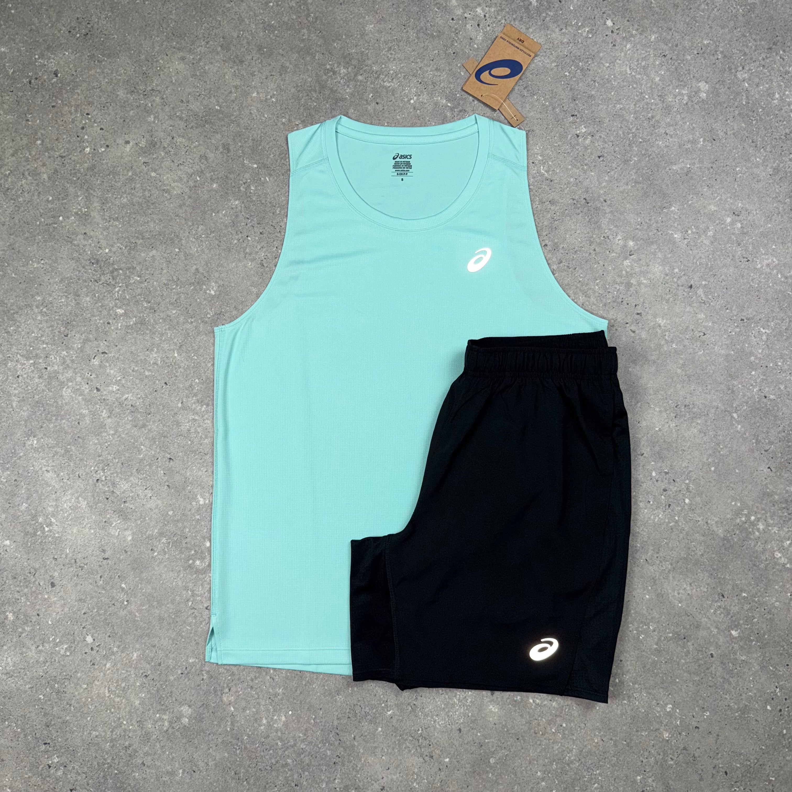 ASICS CORE VEST & SHORT SET - OASIS GREEN / BLACK