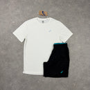 ASICS CORE T-SHIRT & SHORT SET - WHITE / LAGOON BLUE