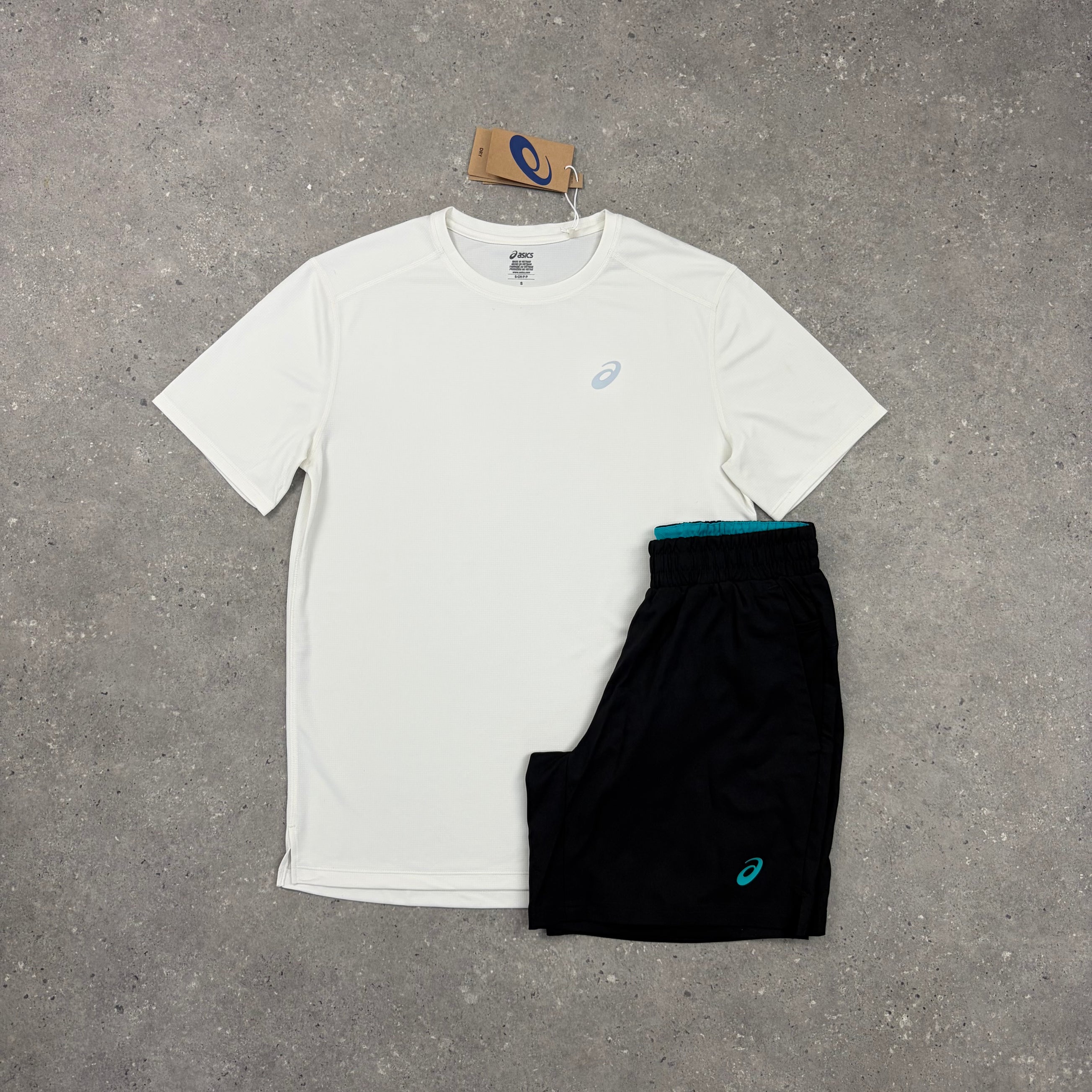 ASICS CORE T-SHIRT & SHORT SET - WHITE / LAGOON BLUE
