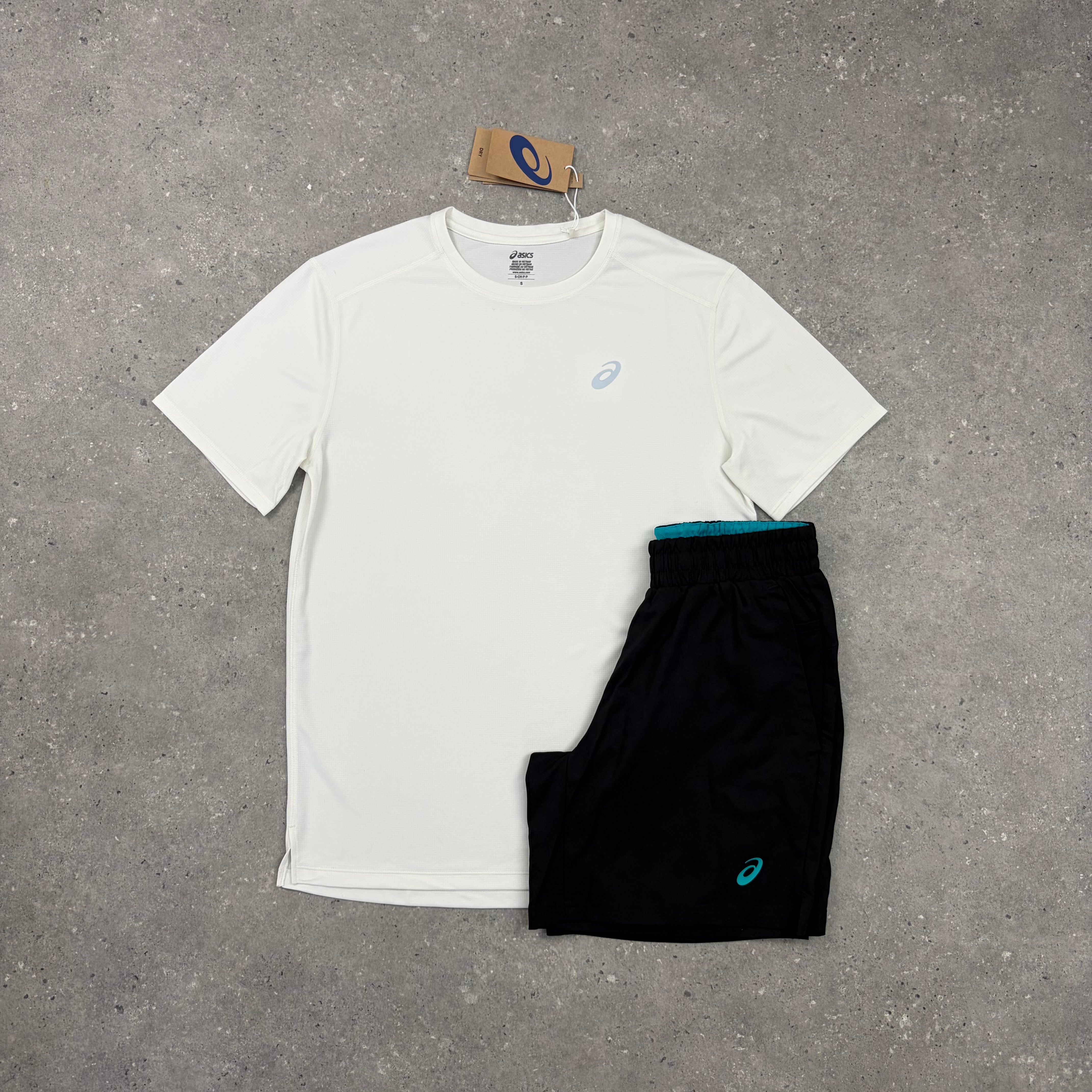 ASICS CORE T-SHIRT & SHORT SET - WHITE / LAGOON BLUE