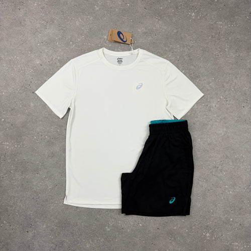 ASICS CORE T-SHIRT & SHORT SET - WHITE / LAGOON BLUE