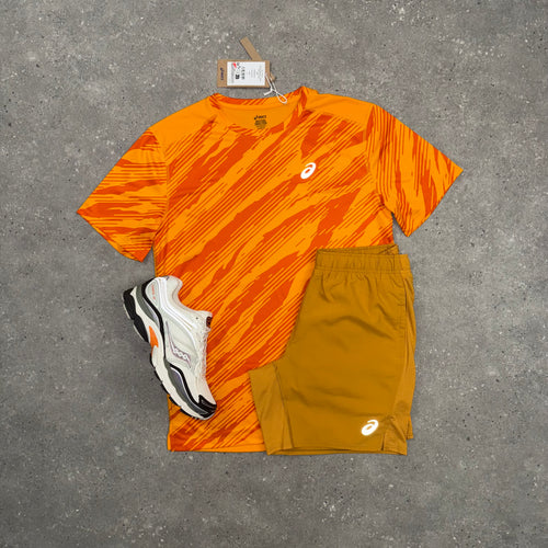 ASICS ALL OVER T-SHIRT & SHORT SET - YAMABUKI ORANGE / SANDSTORM