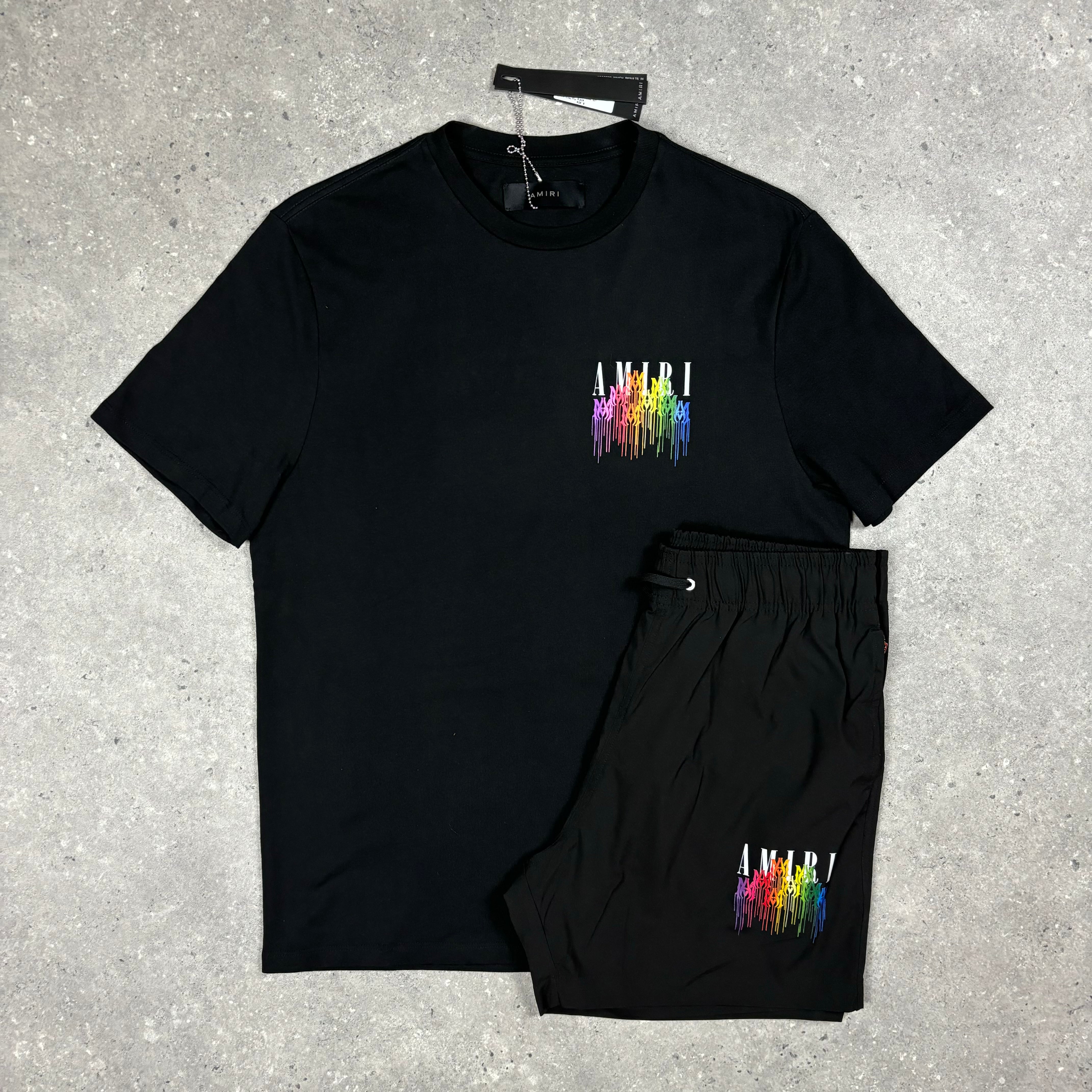 AMIRI DRIP COLLAGE T-SHIRT & SWIMMING SHORTS SET