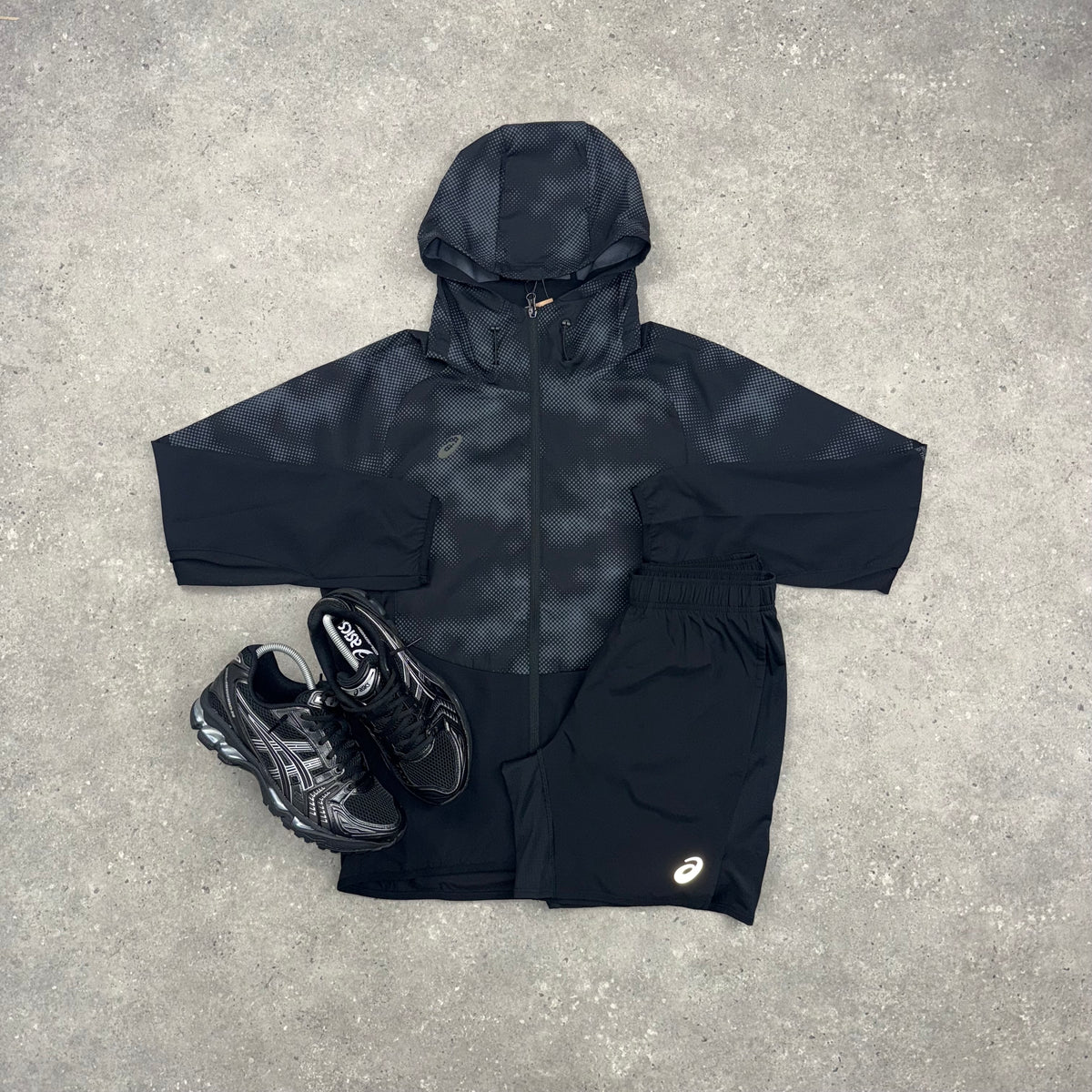 ASICS DIGITAL WINDRUNNER JACKET & CORE 7” SHORTS SET - BLACK