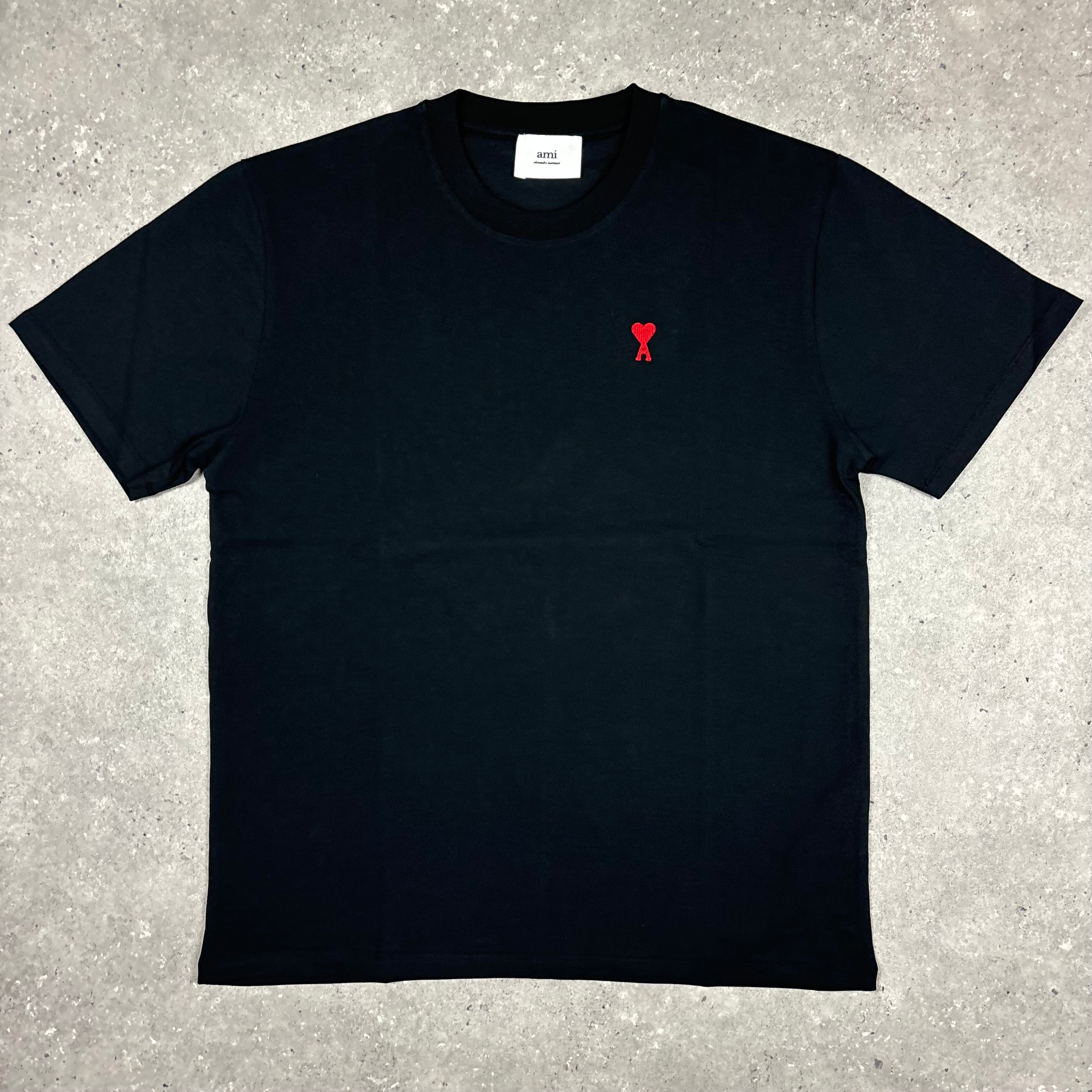 AMI PARIS BLACK RED DE COEUR COTTON T-SHIRT
