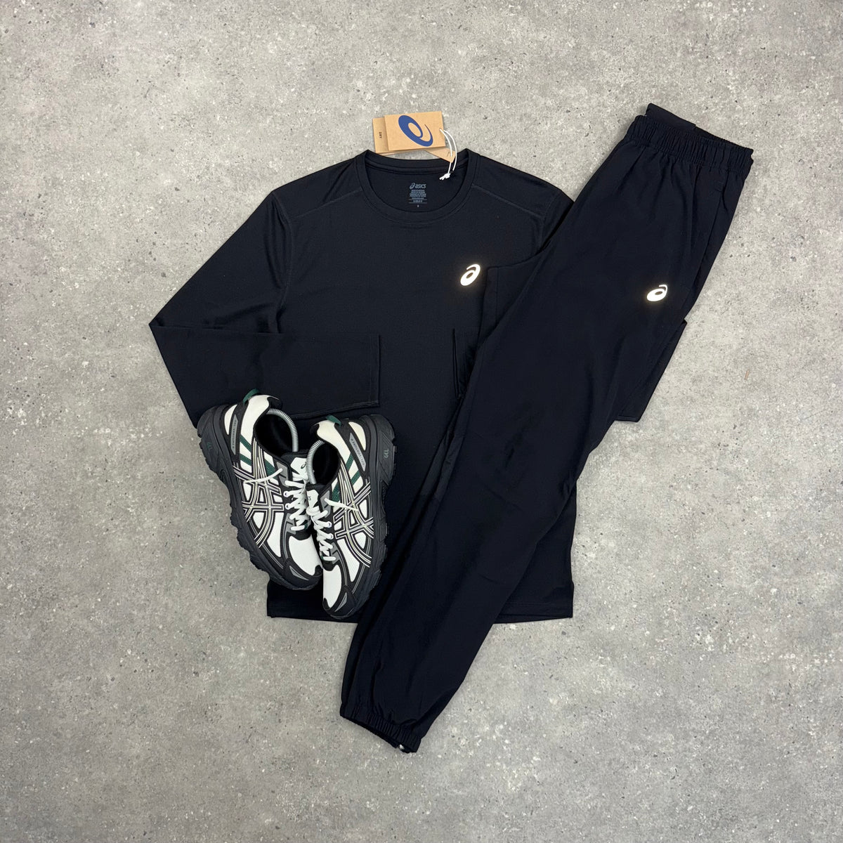 ASICS CORE LONG SLEEVE T-SHIRT & PANT SET - BLACK