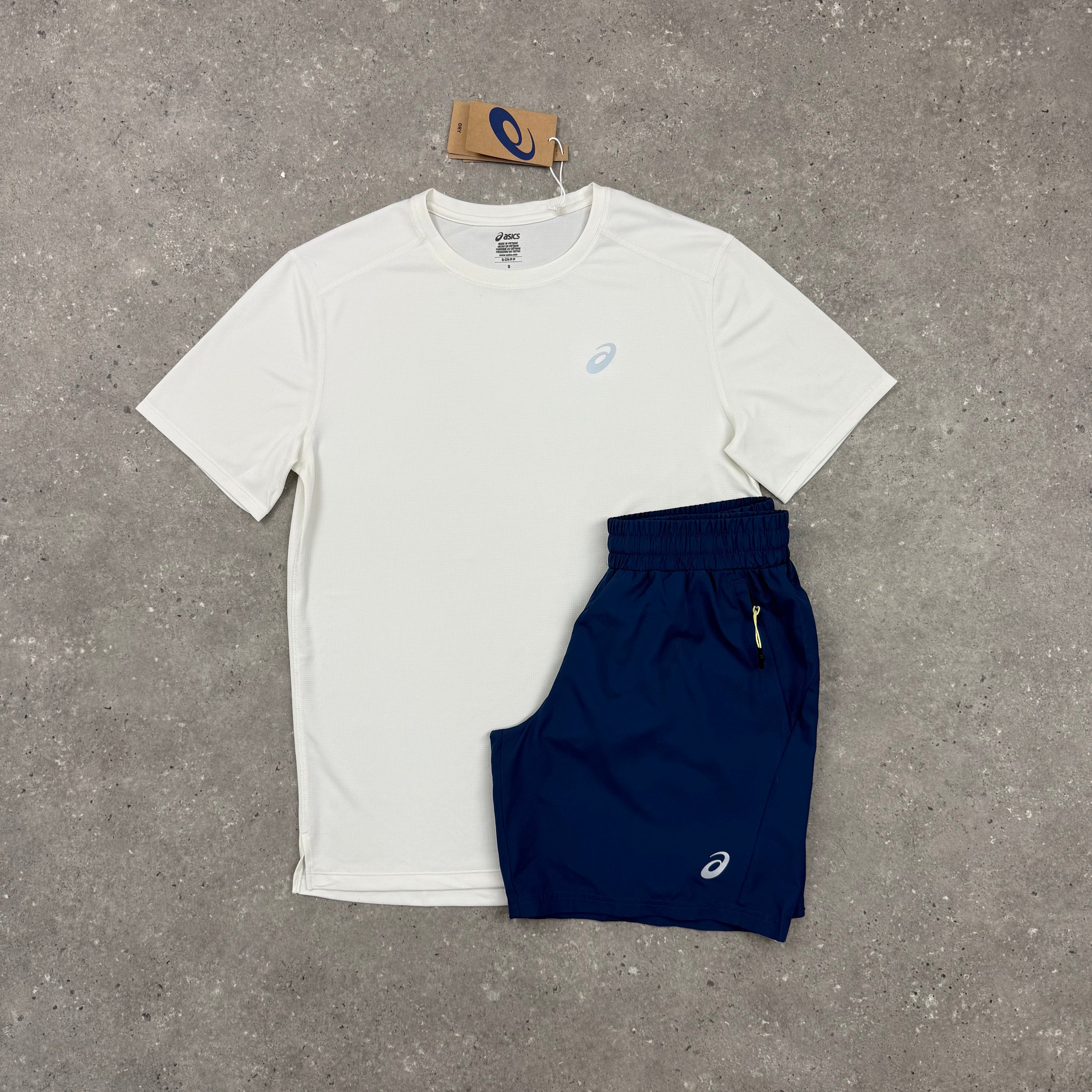 ASICS CORE T-SHIRT & SHORT SET - WHITE / NAVY