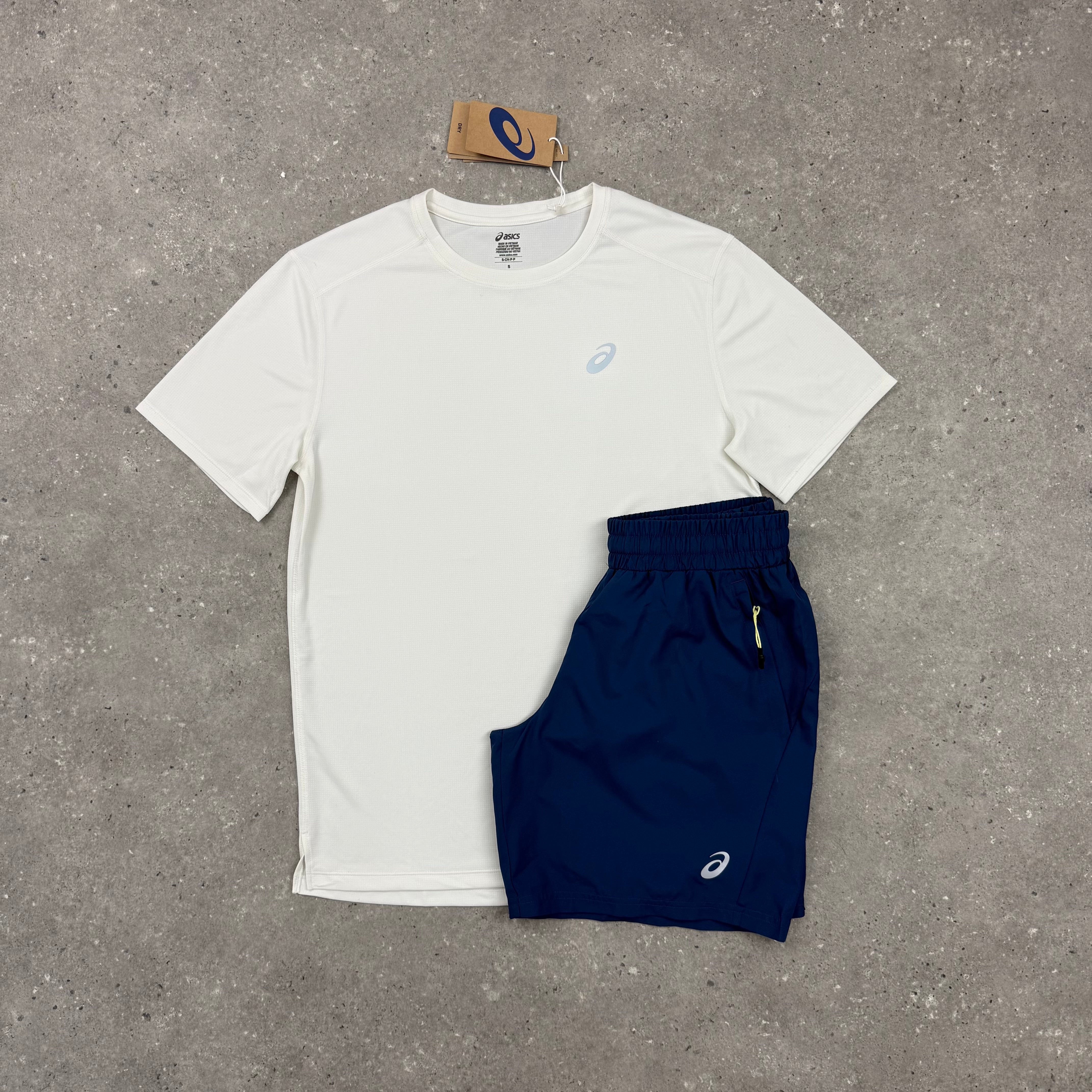 ASICS CORE T-SHIRT & SHORT SET - WHITE / NAVY