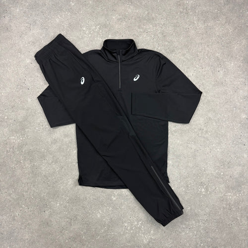 ASICS PERFORMANCE 1/4 ZIP TOP & CORE WOVEN PANT SET - BLACK