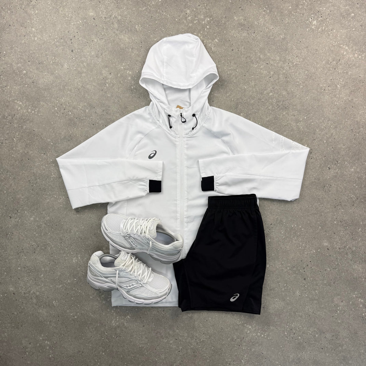 ASICS SPIRAL WINDRUNNER JACKET & SHORT SET - WHITE / BLACK